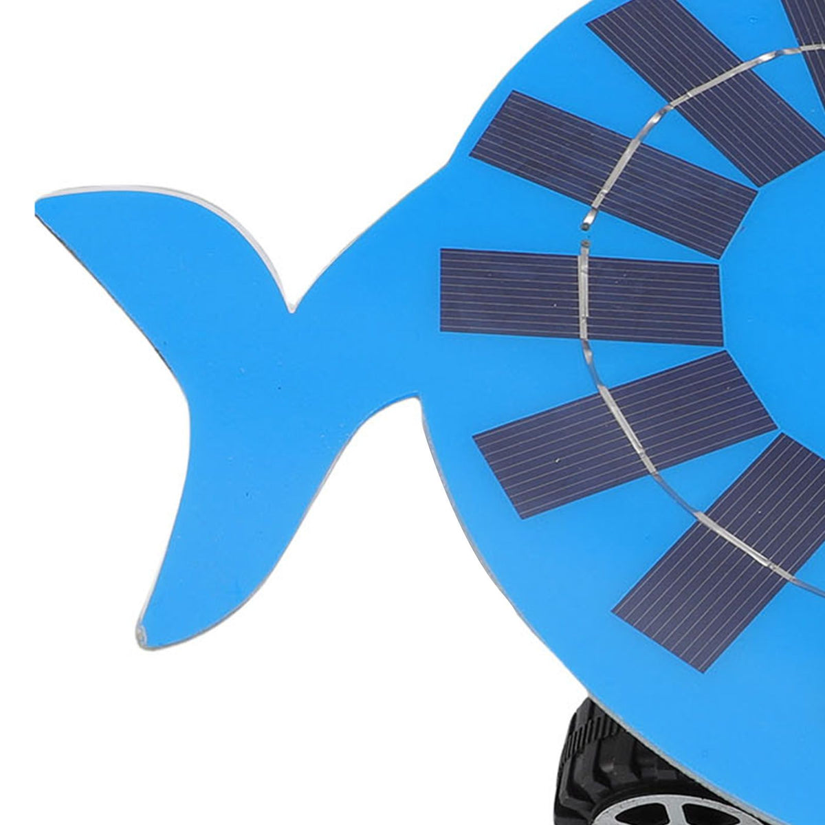 Kids' solar-powered ride-on car with cartoon fish design, featuring a 5W monocrystalline silicon solar panel for educational play.