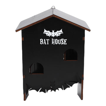 Weatherproof wooden bat house with three chambers, designed for outdoor garden, patio, or backyard installation.