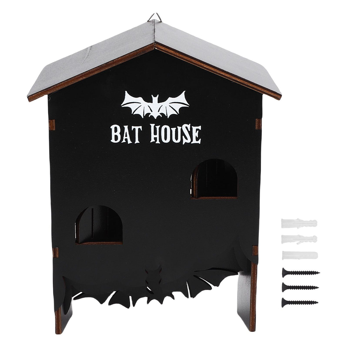Weatherproof wooden bat house with three chambers designed for outdoor garden, patio, or backyard installation.