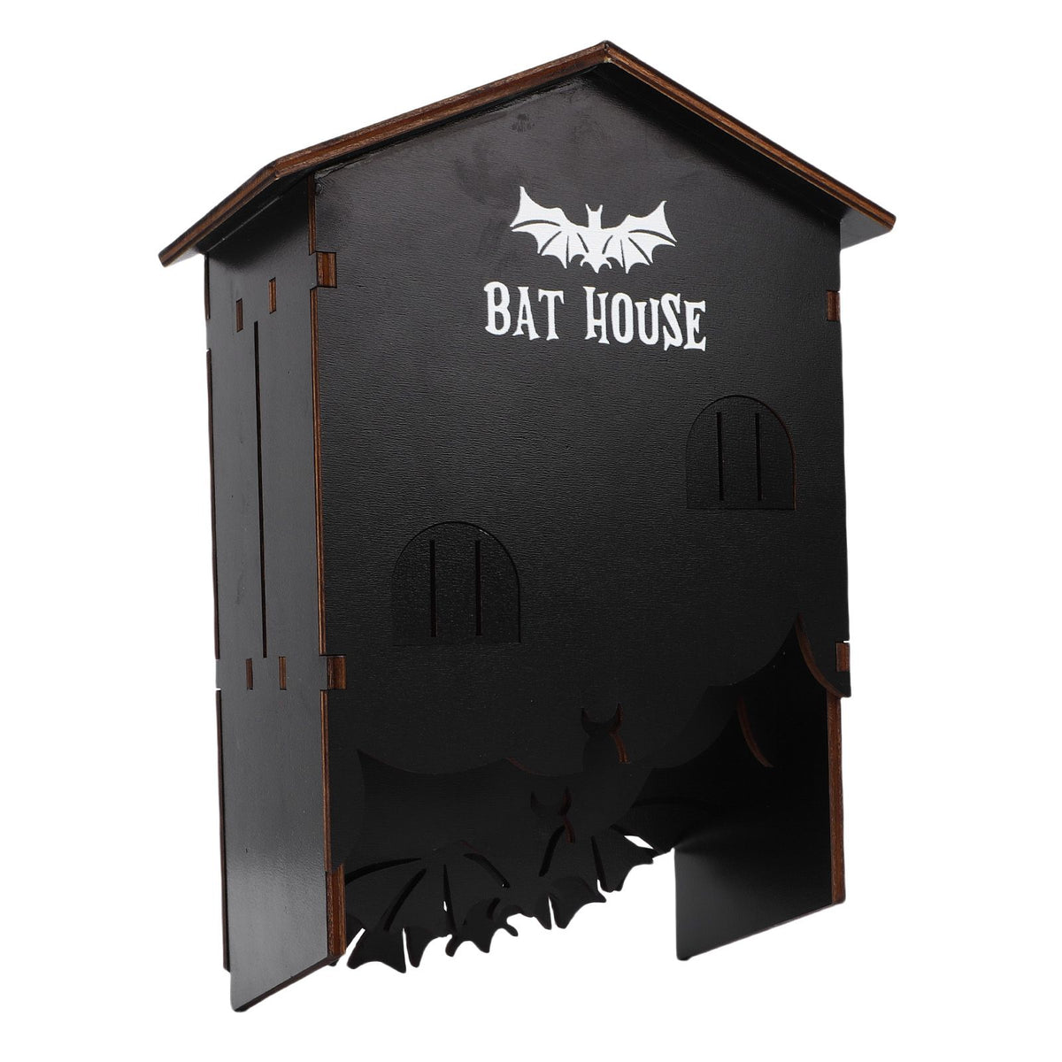 Weatherproof wooden bat house with three chambers, designed for outdoor garden, patio, or backyard use by Everything Baby.