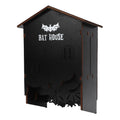 Weatherproof wooden bat house with three chambers designed for outdoor garden, patio, or backyard installation.