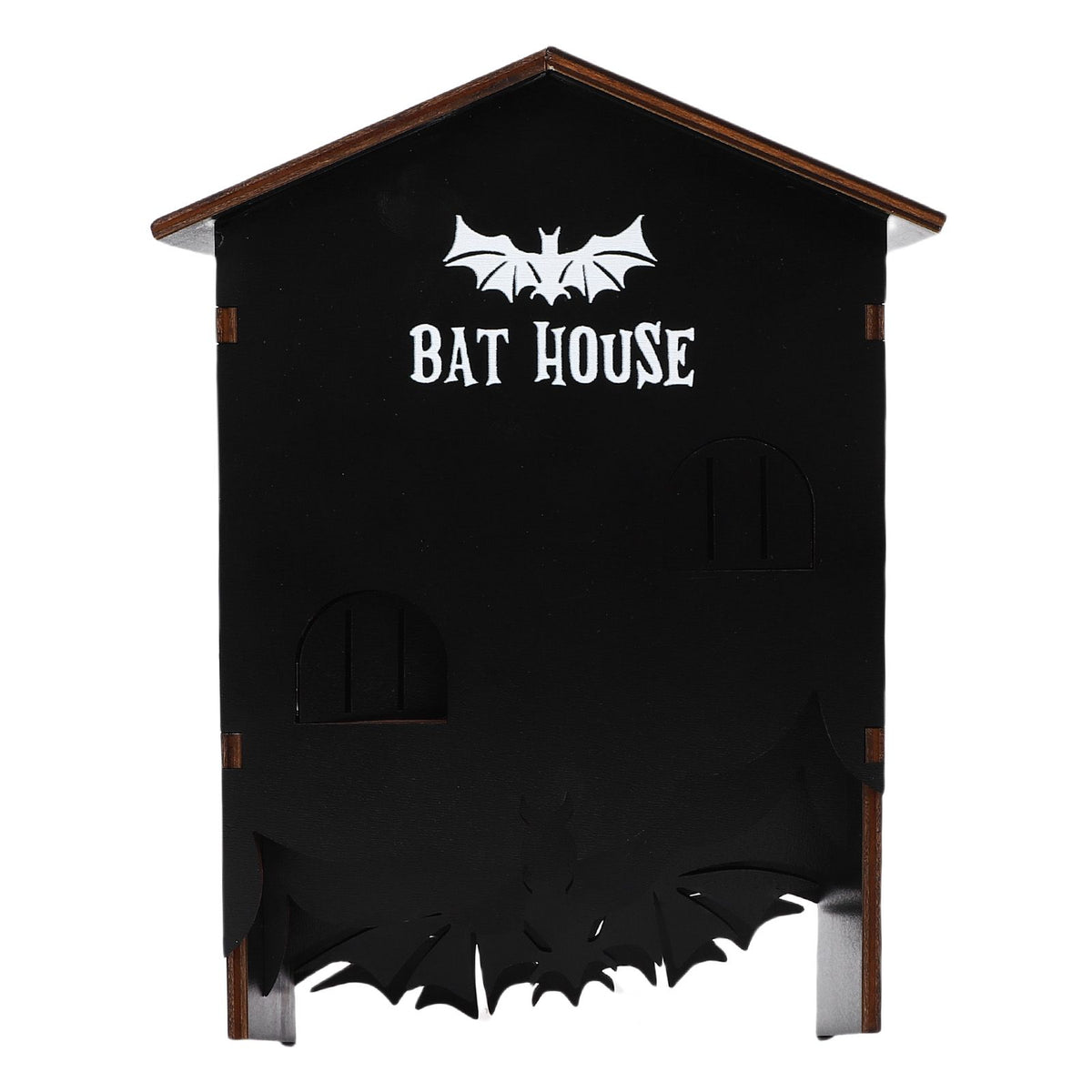Weatherproof wooden bat house with three chambers, designed for outdoor use in gardens, patios, or backyards by Everything Baby.