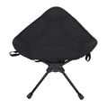 Black folding camping stool with 360-degree rotating seat, lightweight and portable outdoor chair for hiking, fishing, and picnics.