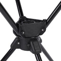 Black folding camping stool with 360-degree rotating seat, lightweight and portable outdoor chair for hiking, fishing, and picnics.