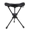 Black folding camping stool with 360-degree rotating seat, lightweight and portable outdoor chair for hiking, fishing, and picnics.