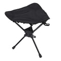 Black folding camping stool with 360-degree rotating seat, lightweight portable outdoor chair for hiking, fishing, and picnics.