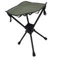 Green folding camping stool with 360-degree rotating seat, lightweight and portable outdoor chair for hiking, fishing, and picnics.
