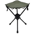 Green folding camping stool with 360-degree rotating seat, lightweight and portable, ideal for outdoor activities like hiking and fishing.