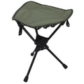 Lightweight green folding camping stool with 360-degree rotating seat, portable triangle design for outdoor hiking and fishing use