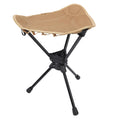 Lightweight khaki folding camping stool with 360-degree rotating seat, portable triangular outdoor chair for hiking, fishing, and picnics