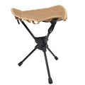 Lightweight khaki folding camping stool with 360-degree rotation, portable triangular outdoor chair for hiking, fishing, and picnics.