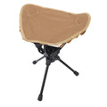 Lightweight khaki folding camping stool with 360-degree rotating seat, portable outdoor chair for hiking, fishing, and picnics.