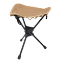 Lightweight khaki folding camping stool with 360-degree rotating seat, portable triangular outdoor chair for hiking, fishing, and picnics