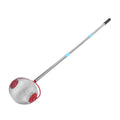Stainless steel rolling nut gatherer with 44.7-inch adjustable sections, for collecting acorns, pecans, and walnuts outdoors.