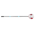 Stainless steel rolling nut gatherer with 44.7-inch handle for collecting pecans and walnuts outdoors, designed for outdoor use.