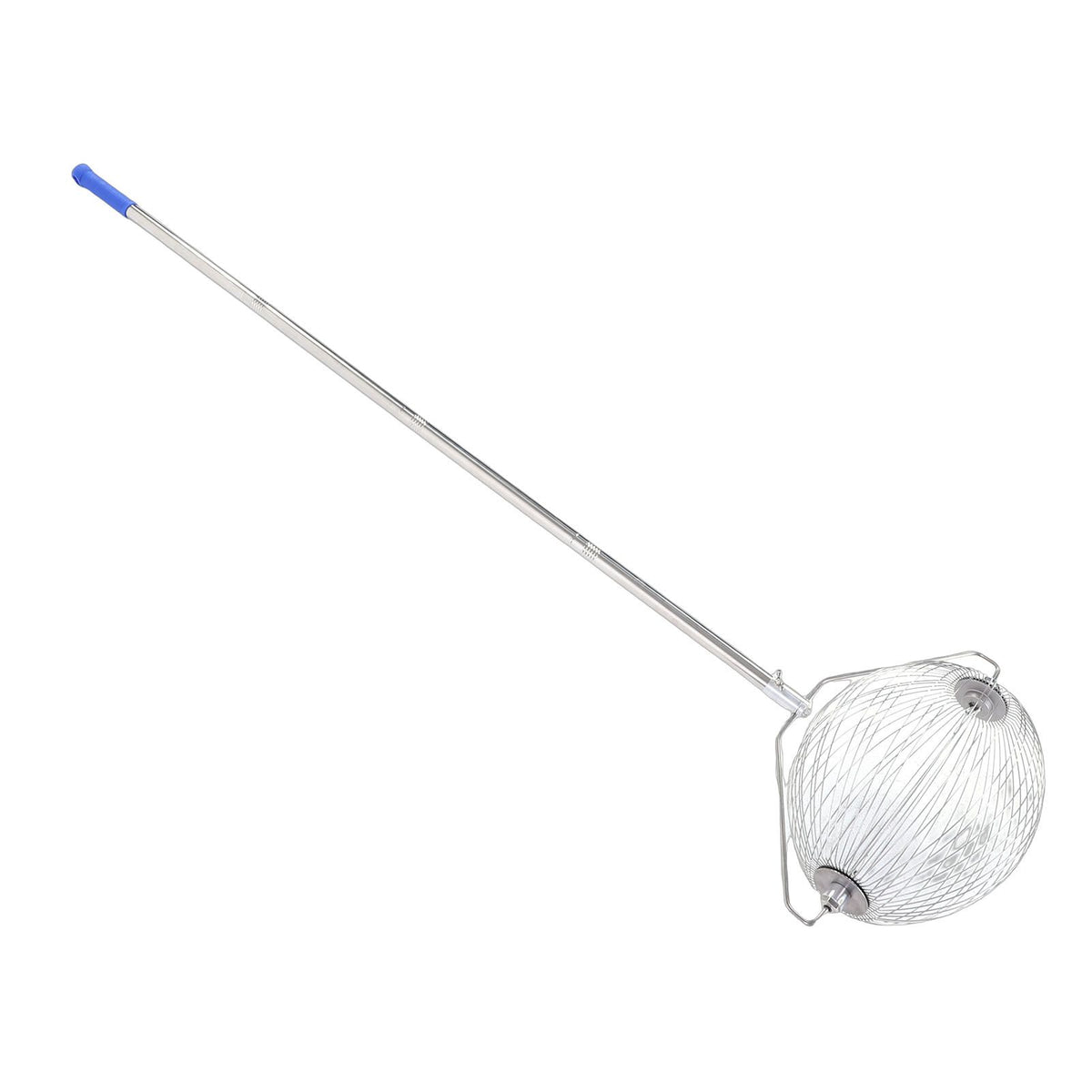 Stainless steel nut gatherer and walnut picker upper roller for tennis balls, acorns, pecans, and small outdoor objects.