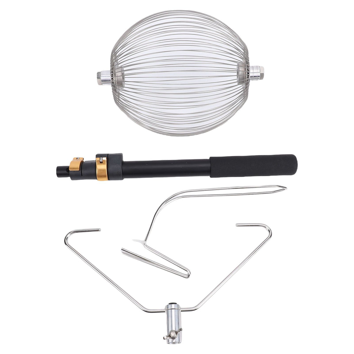 Ball nut collector with telescopic aluminum pole for tennis balls and chestnuts, designed for outdoor play and gardening.