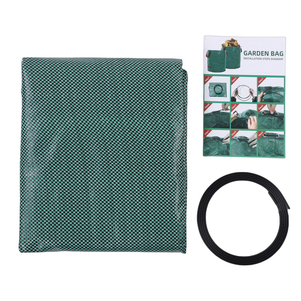 Waterproof 272L reusable yard waste leaf bag with handles, green thickened polypropylene for outdoor gardening and recycling.