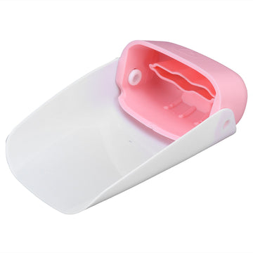 Pink portable faucet extender for toddler hand washing, designed for kids' outdoor play and easy sink extension.