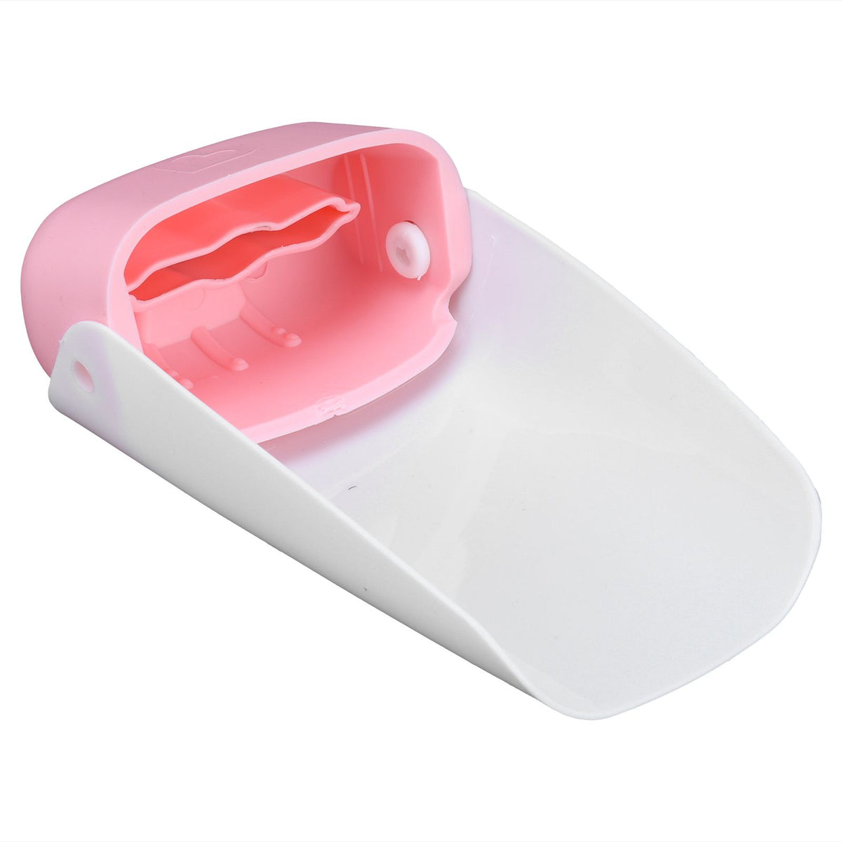 Pink portable faucet extender for toddlers, including a sink extension spout for easy hand washing for babies and young children.