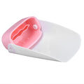 Pink portable faucet extender for toddlers and kids, easy sink extension spout for hand washing in outdoor play settings.