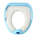 Children's soft training potty seat with cushioned seat and handles, designed for easy and comfortable toilet training for babies.