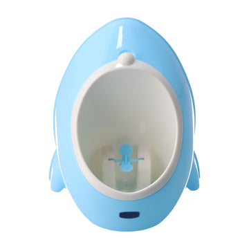 Portable cartoon baby standing urinal and travel potty for children, designed for easy use and hygiene during outings.