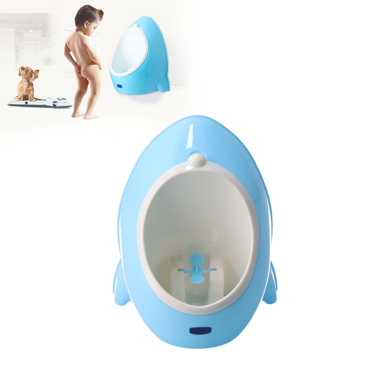 Portable cartoon baby standing urinal and travel car potty for kids, designed for easy use and hygiene during travel.