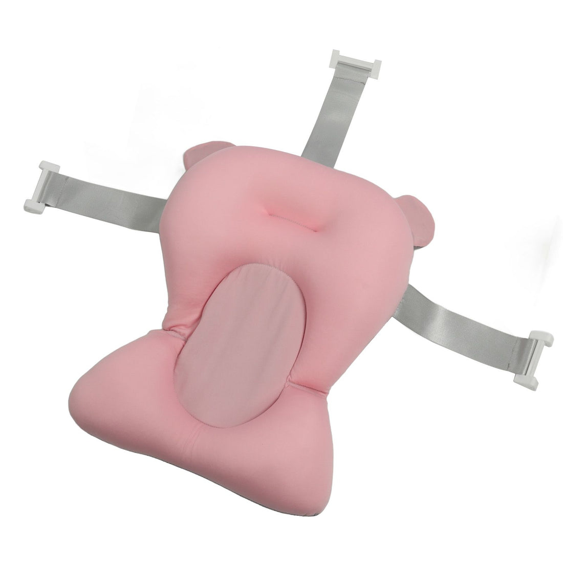 Pink baby bath seat support mat with soft pillow for newborns and infants, provides comfortable bathtub seating for babies.