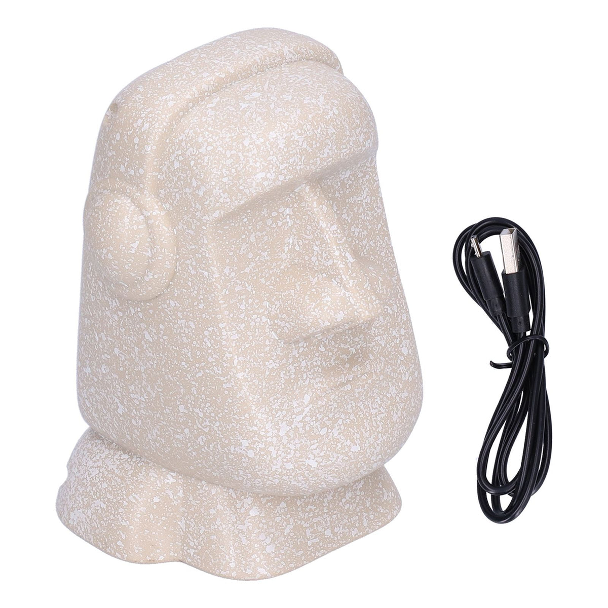 Easter Island stone man-shaped Bluetooth speaker with USB charging, designed for outdoor play and kids' toy entertainment.