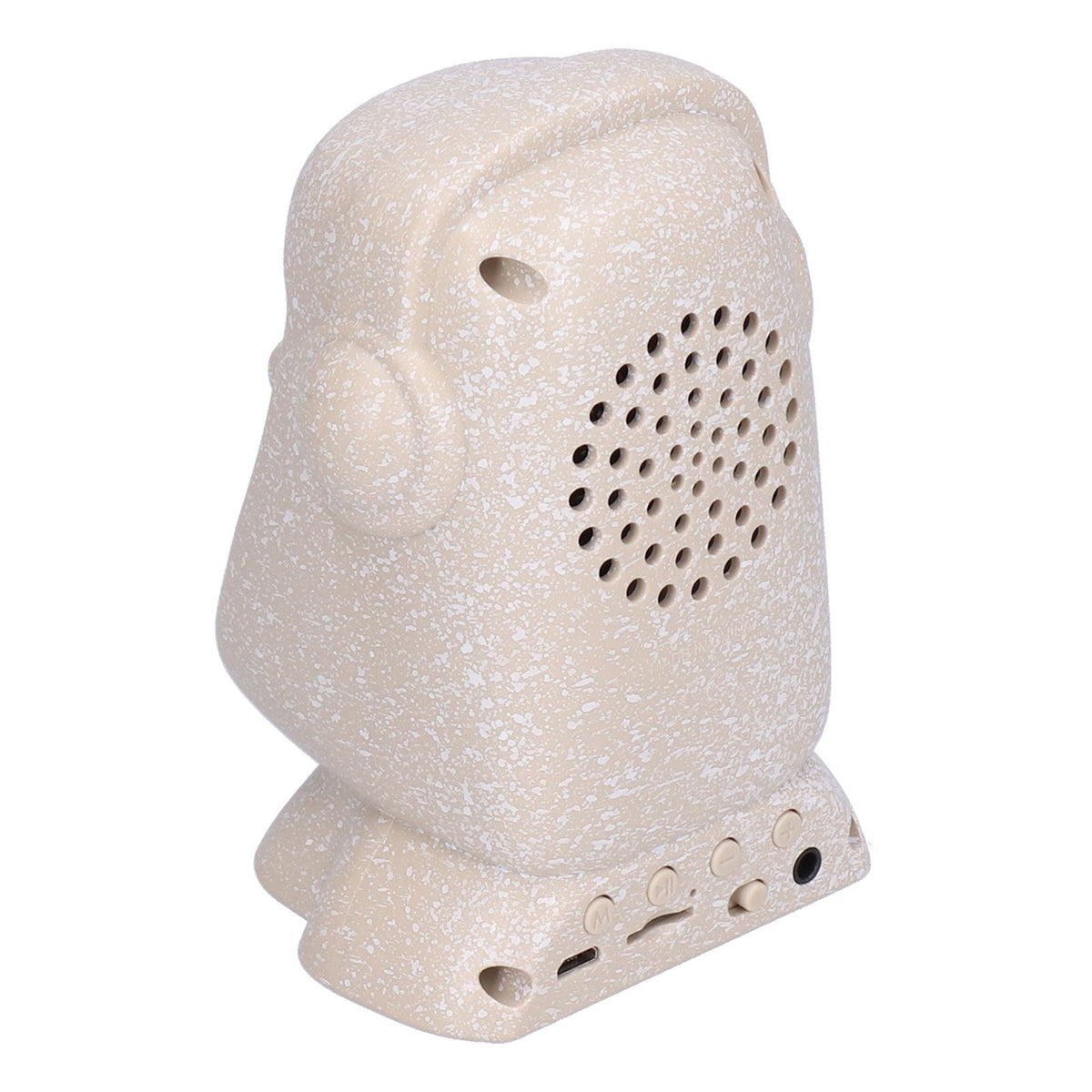 Easter Island stone man shape Bluetooth speaker by Everything Baby, USB charging outdoor toy with carved stone appearance.