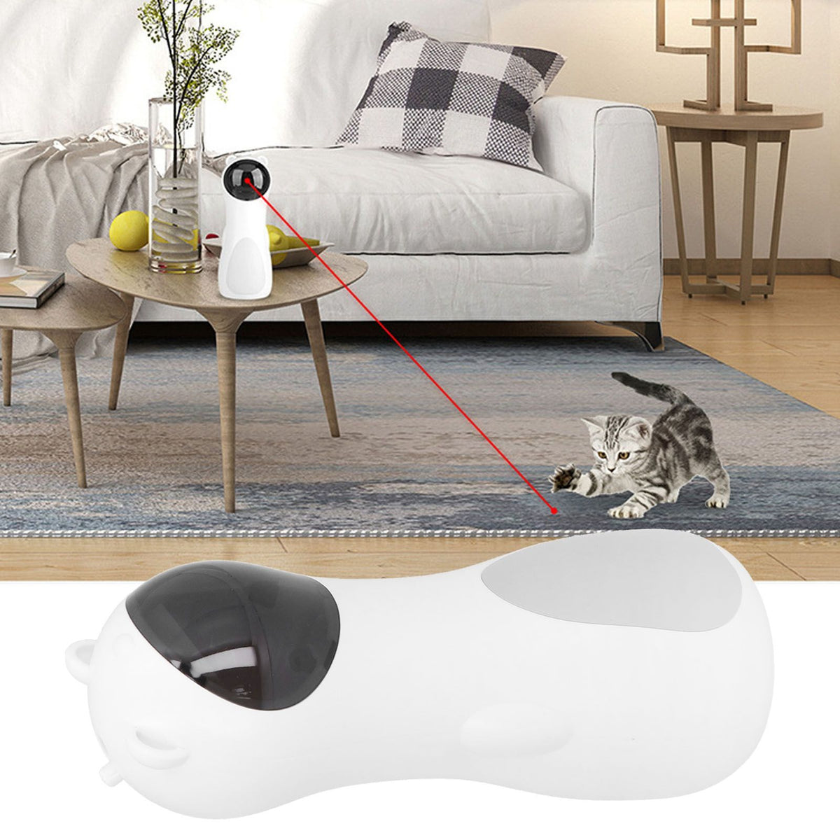 Red LED 2-in-1 cat teaser toy with USB charging, rotatable design, and adjustable gears, perfect for interactive pet play.