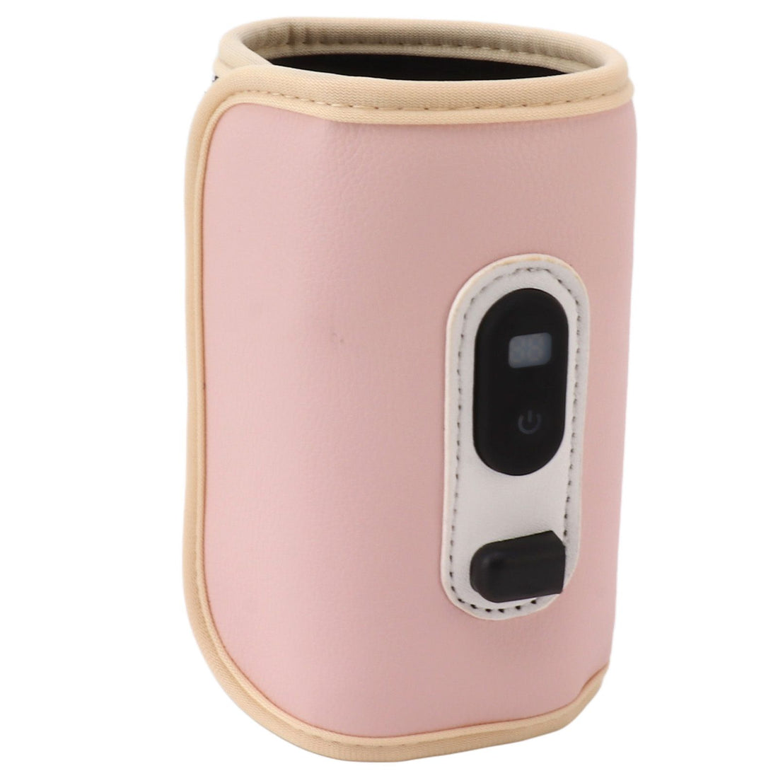Pink USB baby milk bottle warmer with digital display, 5 heat speeds, portable design for warming breastmilk and formula.
