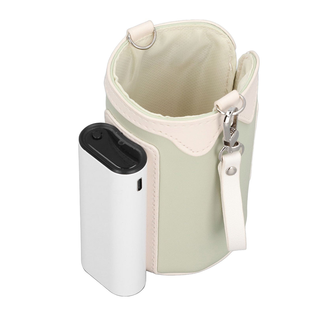 Green portable baby bottle warmer with digital display, 21 adjustable temperature gears, rechargeable, for travel and home use