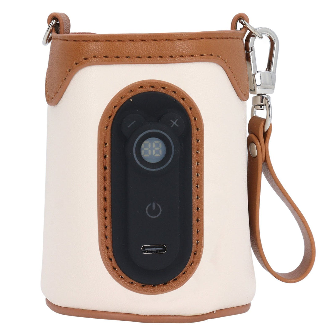 USB-powered baby bottle warmer with 26 adjustable temperature gears, portable design for home, family, or travel use.
