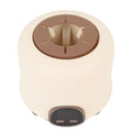 Electric baby formula mixer in brown with digital display, cordless, low noise design for easy infant feeding.
