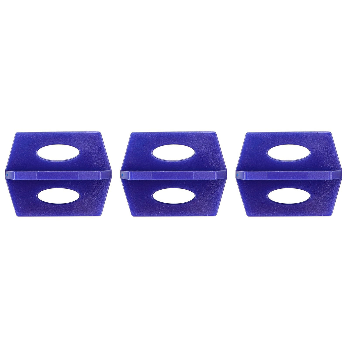 Blue ceramic tile leveler clips and wedges for wall and floor tiling, used with construction and tiling supplies.