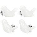 Set of four white ceramic bird-shaped knobs for drawers and cupboards, perfect for DIY furniture accessories.