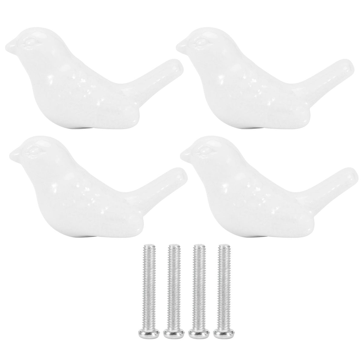 White ceramic bird-shaped knobs set for doors and drawers, ideal for DIY furniture accessories in baby and kids’ rooms.