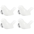 White ceramic bird-shaped drawer knobs featuring four-piece set, perfect for DIY furniture, cupboard, or door handles.