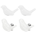 White ceramic bird-shaped knobs for drawers and cupboards, perfect as furniture accessories for baby and kids' rooms.