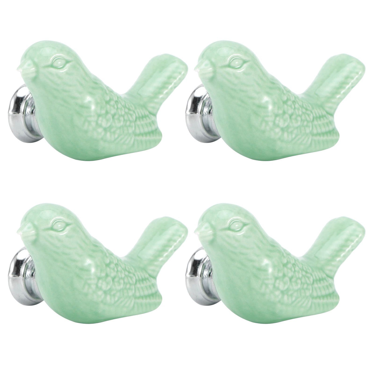 Green ceramic bird-shaped knobs set for DIY furniture handles on changing tables and kids' furniture accessories.