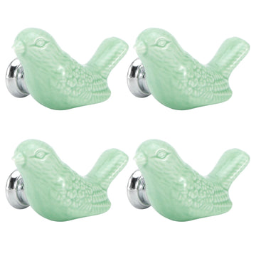 Green ceramic bird-shaped knobs set for DIY furniture handles on changing tables and kids' furniture accessories.
