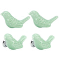 Green ceramic bird-shaped knobs set, ideal for DIY furniture, drawers, and cupboards in baby and kids' changing tables.