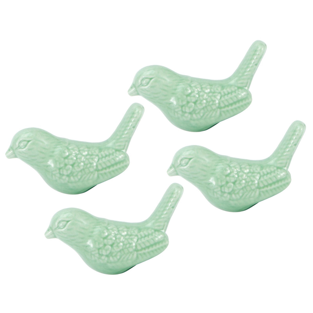 Green ceramic bird-shaped knobs set for DIY door and drawer furniture handles, ideal for kids' changing tables and furniture.