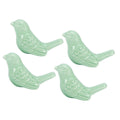 Set of four green ceramic bird-shaped knobs for DIY door, drawer, and cupboard handles on kid's furniture.