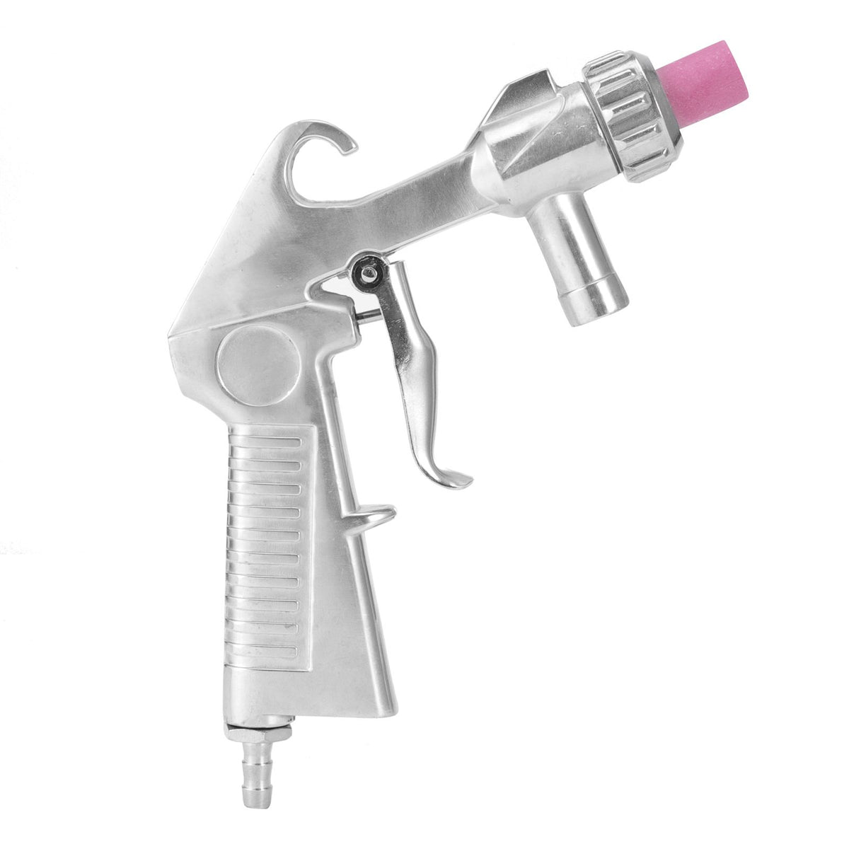 Handheld pneumatic sandblaster machine for abrasive sandblasting and derusting, used in outdoor toy and kid's play equipment.
