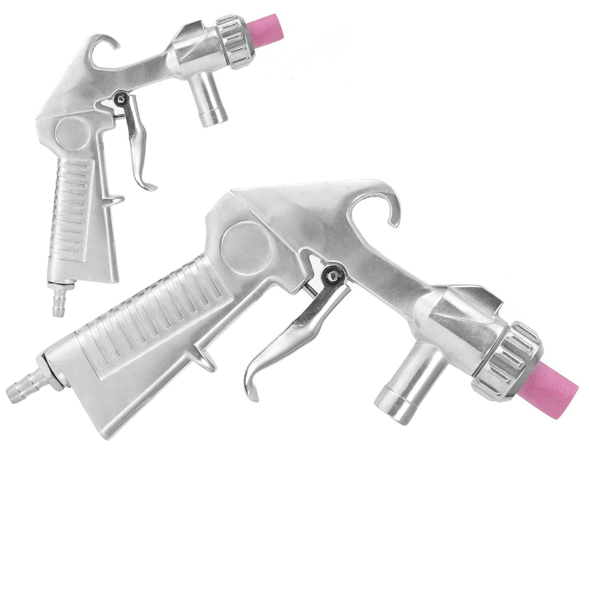 Handheld pneumatic sandblaster machine for abrasive sand blasting and derusting, used in outdoor toy and kid's play equipment.