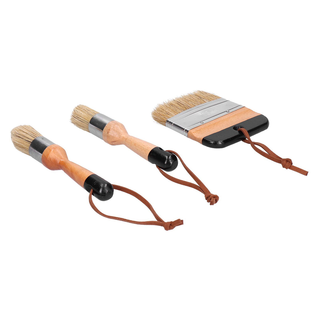 Set of three round painting brushes by Everything Baby for waxing, scrubbing, and decorating wood furniture and home decor.