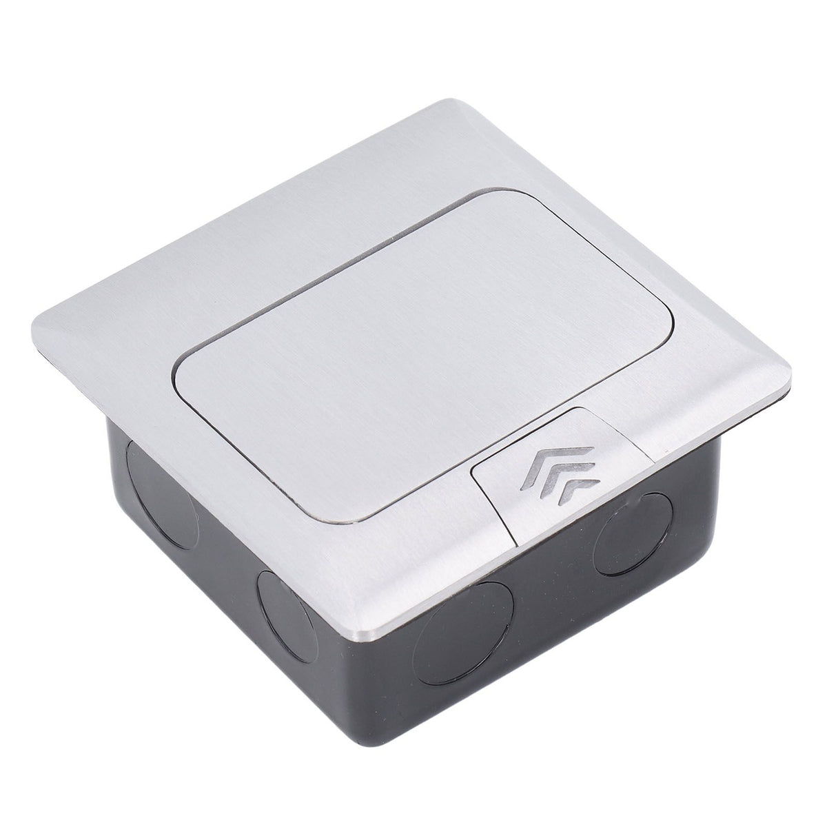 Embedded IP44 waterproof pop-up floor outlet box with USB ports for dining tables and kitchen countertops by Everything Baby.
